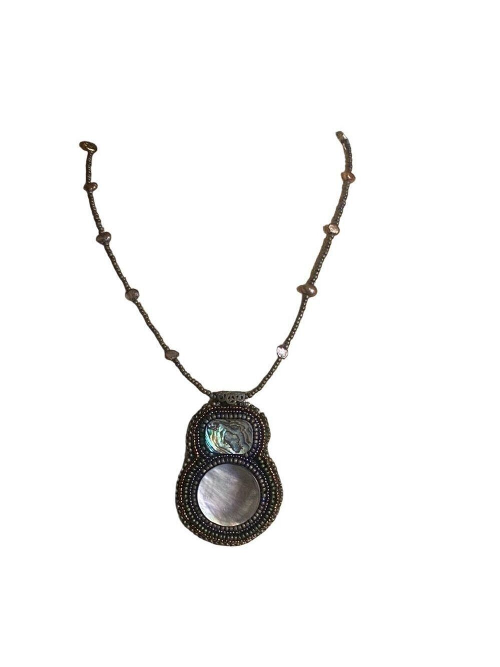 Handmade Abalone & Gray Cabochon Beaded Necklace